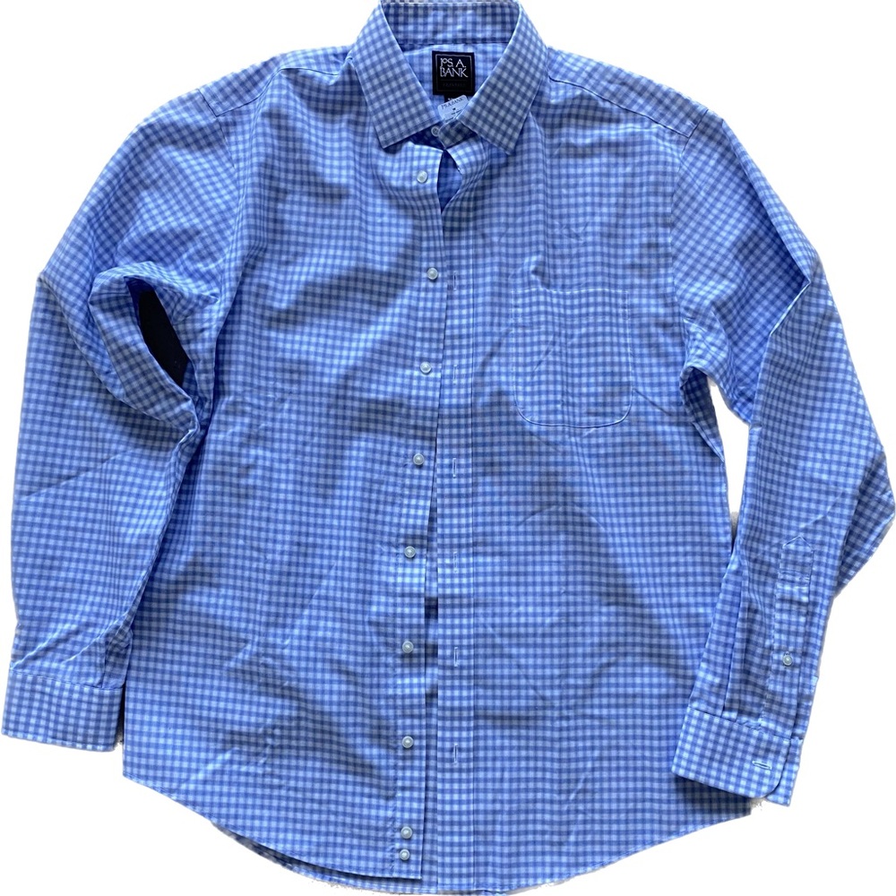 Jos A. Bank plaid button down shirt.